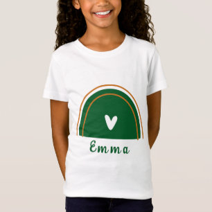 Camiseta Heart Boho Green Rainbow com nome personalizado