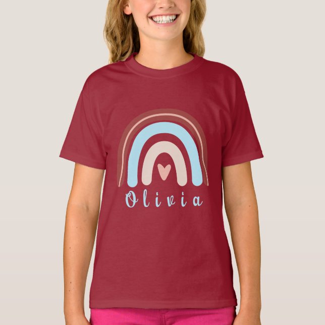Camiseta Heart Boho Rainbow com Nome Personalizado (Frente)