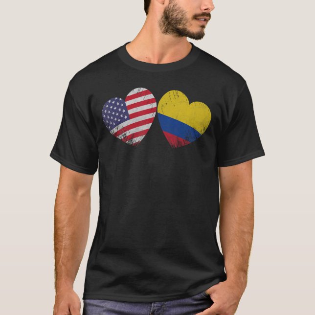 Camiseta Heart Colombian American Flag Family Her (Frente)