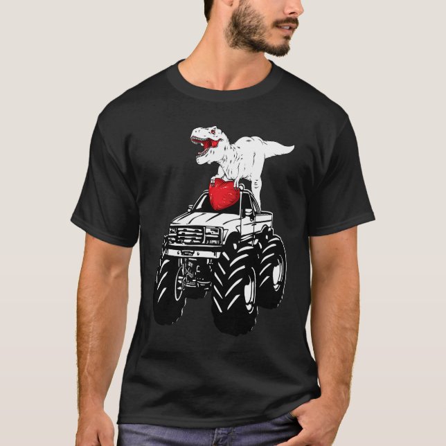 Camiseta Heart Dino Valentine's Day Monster Truck Date Sing (Frente)