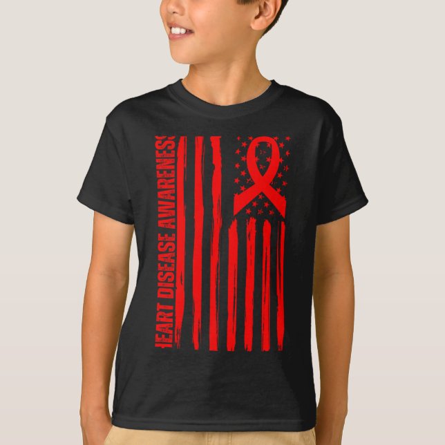 Camiseta Heart Disease Awareness American Flag Chd Congenit (Frente)