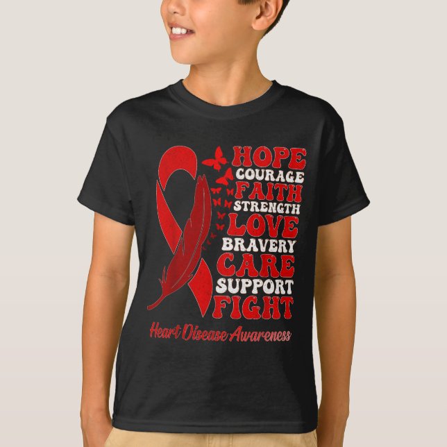 Camiseta Heart Disease Awareness Red Butterflies Ribbon Sup (Frente)