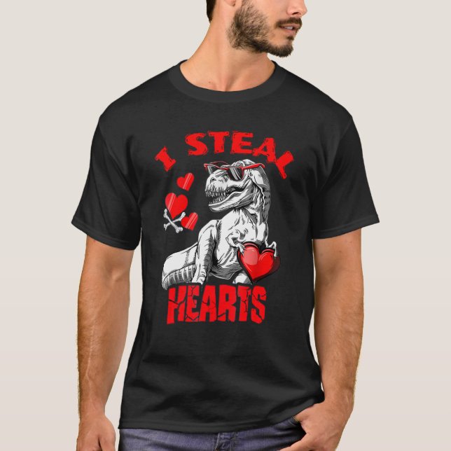 Camiseta Heart Glasses Dinosaur I Steal Hearts Boys Men Wom (Frente)