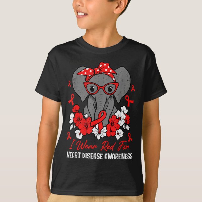 Camiseta Heart Health Elephant Red Ribbon Heart Disease Awa (Frente)