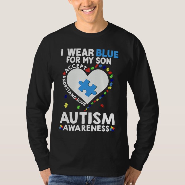 Camiseta Heart I Wear Blue For My Son Autism Awareness Mont (Frente)