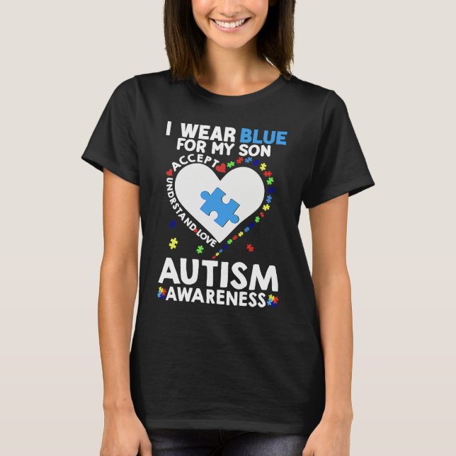 Camiseta Heart I Wear Blue For My Son Autism Awareness Mont (Frente)