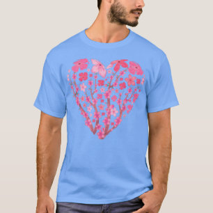 Camiseta Heart Japonês Sakura Flor Rosa Bonito Cherry Bl