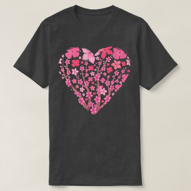 Camiseta Heart Japonês Sakura Flor Rosa Bonito Cherry Bl (Frente do Design)