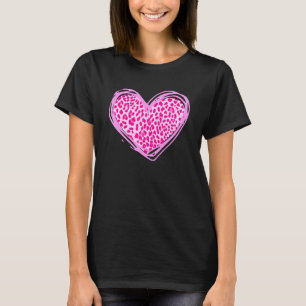 Camiseta Heart Mama Leopard Imprime Pink Leopard Padrão