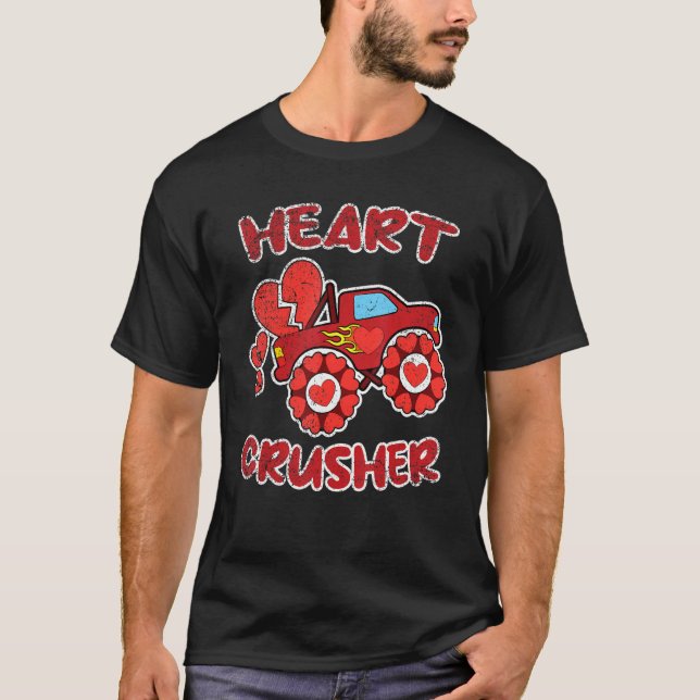 Camiseta Heart Monster Truck Crusher Dia de os namorados Lo (Frente)