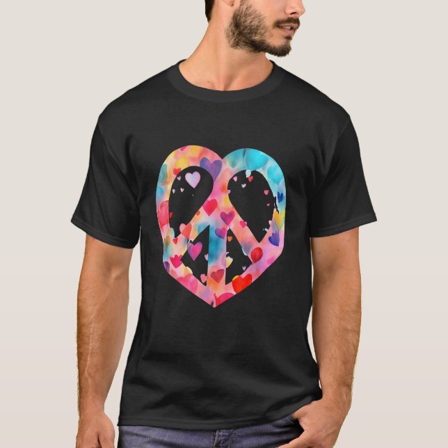 Camiseta Heart Peace Sign World Love Flowers Hippie Groovy  (Frente)