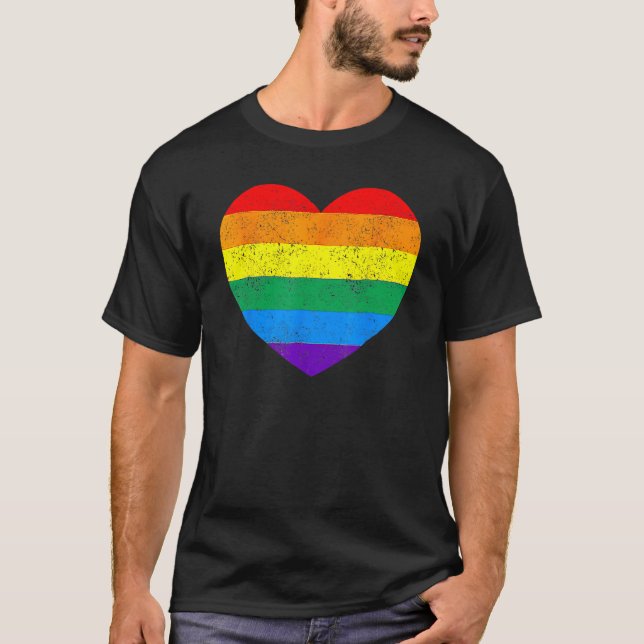 Camiseta Heart Rainbow Flag LGBT Gay Les Pride Support LGBT (Frente)