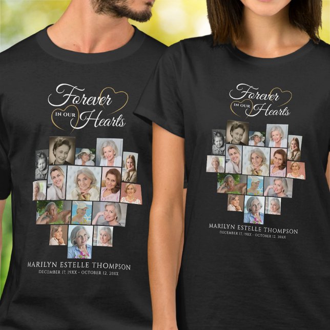 Camiseta Heart Shaped Photo Collage Funeral Memorial (Criador carregado)