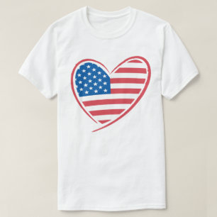 Camiseta Heart Shaped USA Flag Design, Patriótico americano