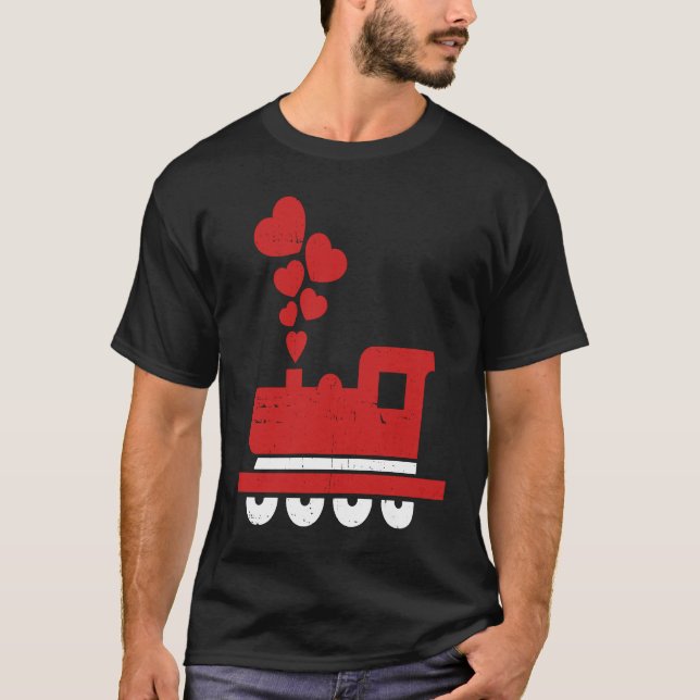 Camiseta Heart Train Valentines Day Cool Railroad Love Boys (Frente)