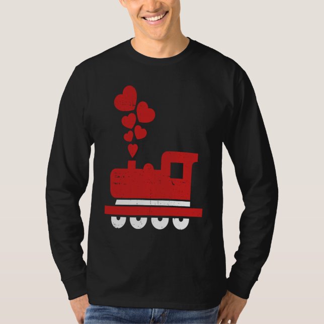 Camiseta Heart Train Valentines Day Cool Railroad Love Boys (Frente)