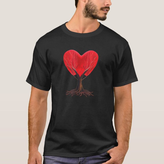 Camiseta Heart Tree Roots Red Heart Love Family Couples Wed (Frente)