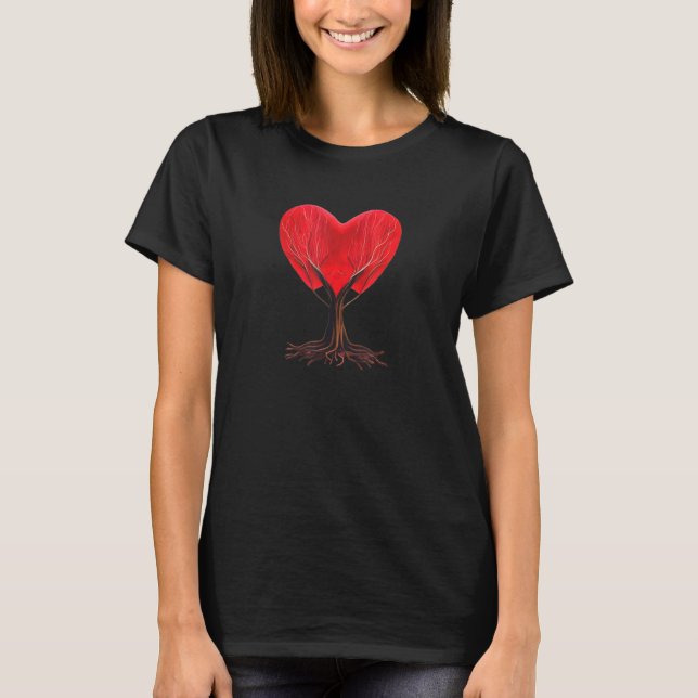 Camiseta Heart Tree Roots Red Heart Love Family Couples Wed (Frente)
