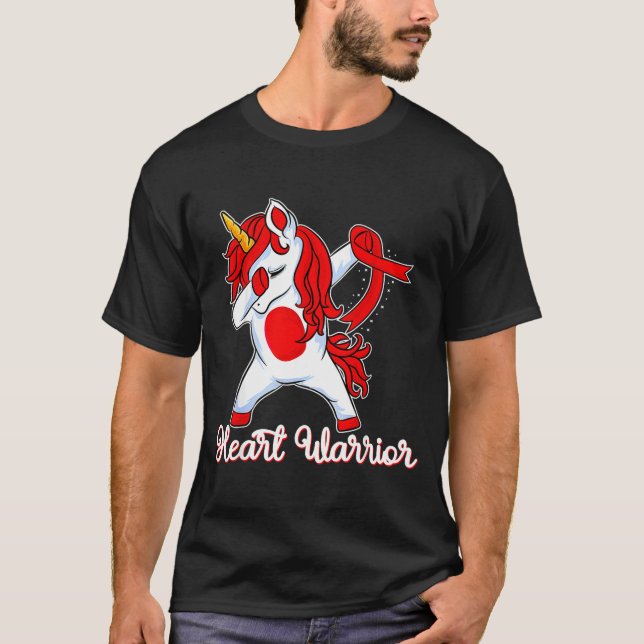 Camiseta Heart Warrior Ribbon Heart Disease Dabbing Unicorn (Frente)