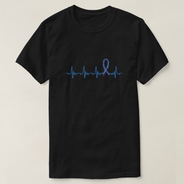 Camiseta Heartbeat Azul da Fita de Sensibilização do Cancer (Frente do Design)
