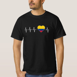 Camiseta Heartbeat Colombiano Eu Amo O Coração da Bandeir
