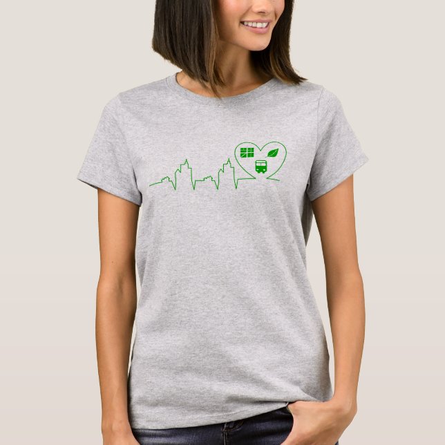 Camiseta Heartbeat do Planejador Urbano (verde-escuro) (Frente)