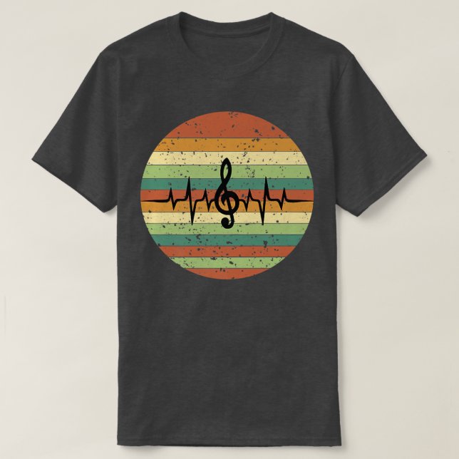 Camiseta Heartbeat Music Notes Retro Sunset  (Frente do Design)