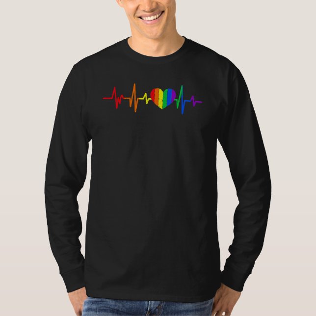 Camiseta Heartbeat Rainbow Heart Gay LGBT Pride Medical Nur (Frente)