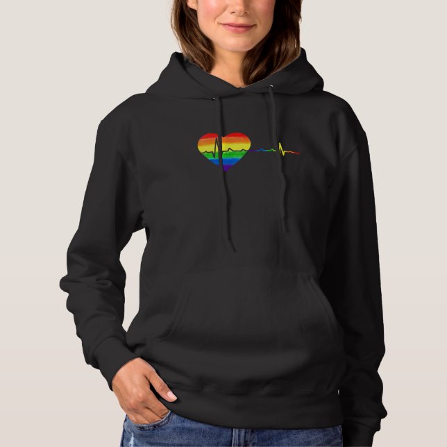 Camiseta Heartbeat Rainbow Love LGBT Lesbian Gay Bisexual P (Frente)