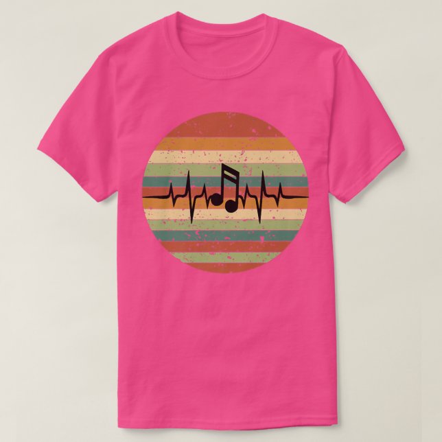 Camiseta Heartbeat Treble Clef Music Notes Retro Sunset  (Frente do Design)