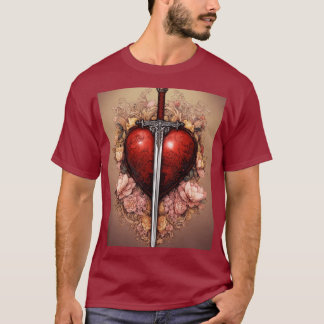 Camiseta Heart's Guardian: Impressão de espada e coração