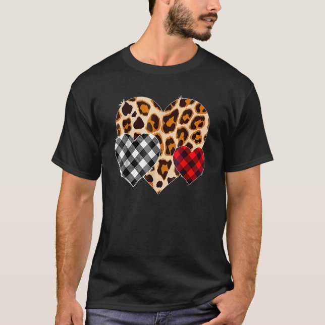 Camiseta Hearts Leopard Plaid  Valentines Day Love  Girls (Frente)