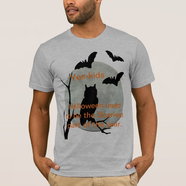 Camiseta Heather Cinza Halloween Owen Owl & Bats (Frente)