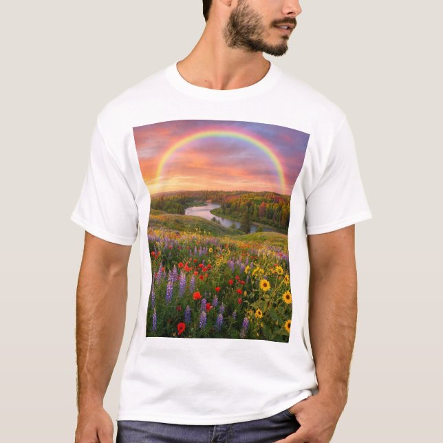 Camiseta Heaven’s Path: Double Rainbow & Wildflower Dreamsc (Frente)