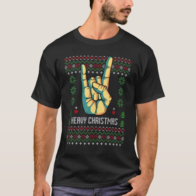 Camiseta Heavy Christmas Death Metal Ugly Xmas Sweater Heav (Frente)