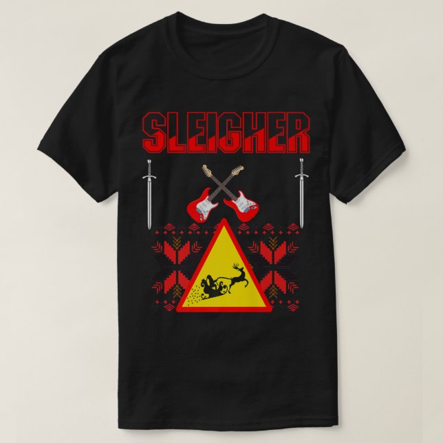 Camiseta Heavy Metal Christmas Sleigher Guitar Sword Music  (Frente do Design)