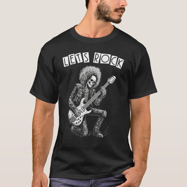 Camiseta Heavy Metal Punk Rock N Roll Let s Rock Skeleton G (Frente)