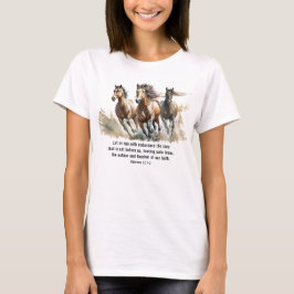 Camiseta Hebraico 12:1 Corre com Bíblia Endurance Horse Ver