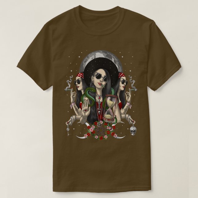 Camiseta Hecate Triple Moon Goddese Pagan Witch Gothic Wicc (Frente do Design)