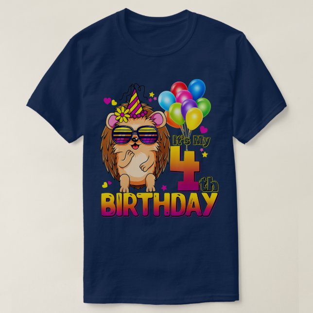 Camiseta Hedgehog 4th Birthday Shirt 4 Years Old Hedgehog B (Frente do Design)