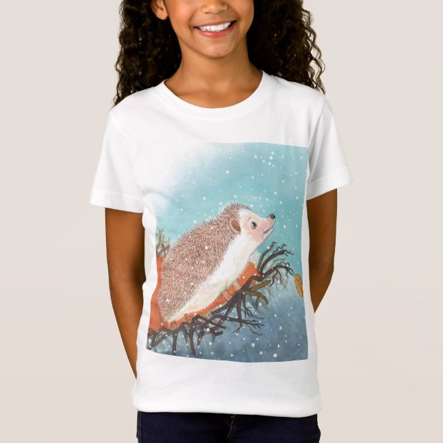 Camiseta Hedgehog e primeiros flocos de neve (Frente)