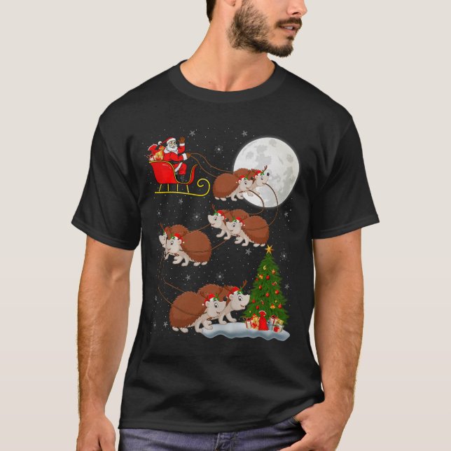 Camiseta Hedgehog Santa Sleigh Flying Funny Magical Christm (Frente)