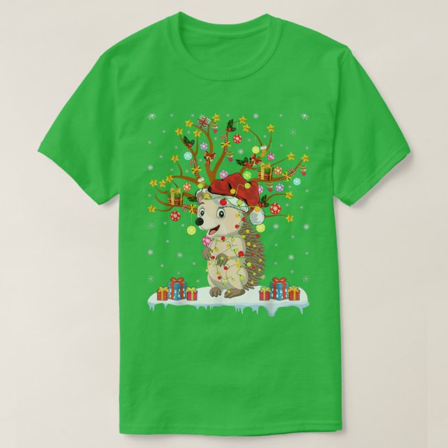 Camiseta Hedgehog Xmas Lighting Tree Papais noeis Hedgehog  (Frente do Design)