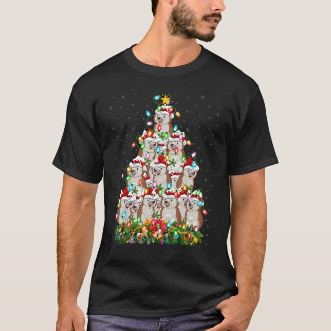 Camiseta Hedgehog  Xmas Lights Santa Hedgehog Christmas Tre (Frente)