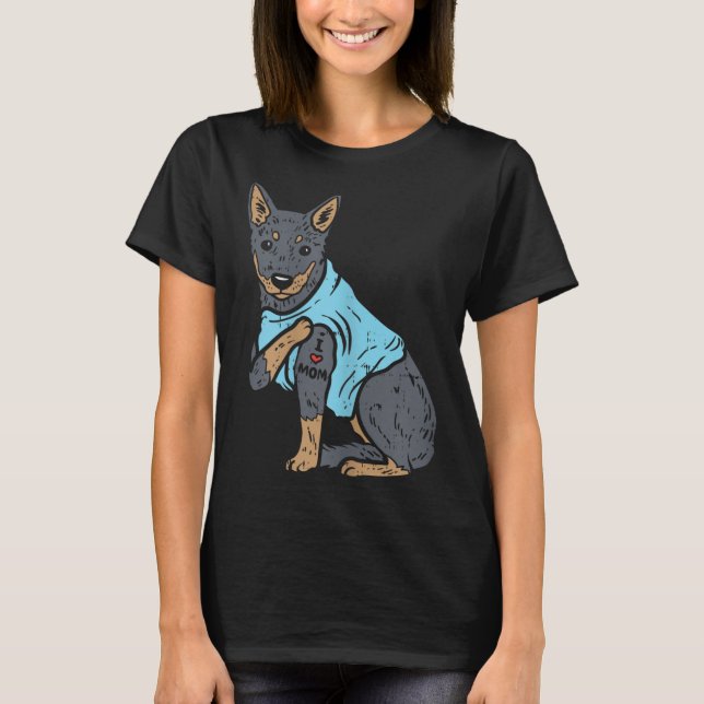 Camiseta Heeler, Eu Amo Mamãe Animal Pet Red Blue Cattle Co (Frente)