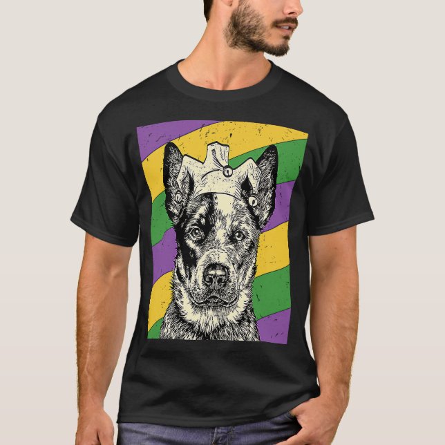 Camiseta Heeler Jester Mardi Gras Dog Mãe ou Pai (Frente)