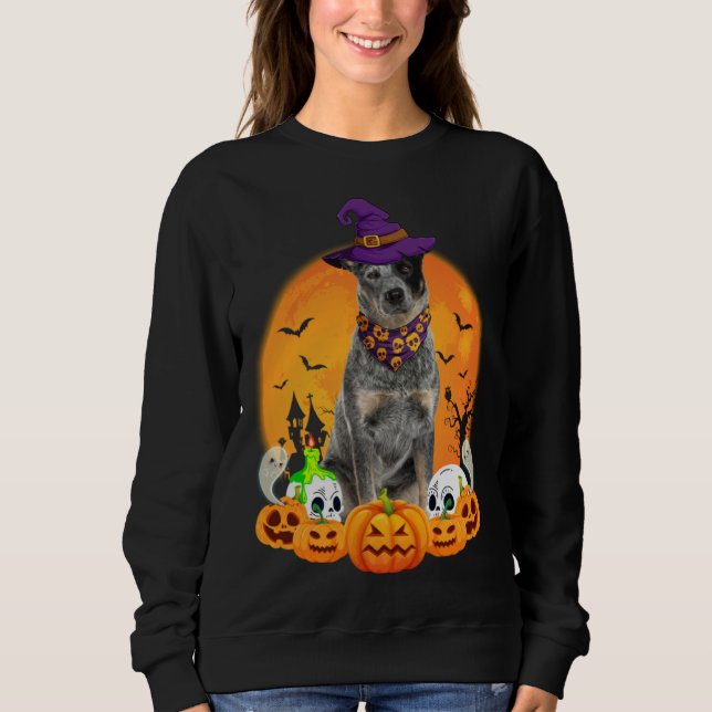 Camiseta Heeler Witch Pumpkin Halloween Dog (Frente)