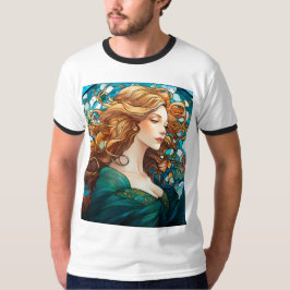 Camiseta Helena - Mulher Loura Escura no Estilo Art Nouveau