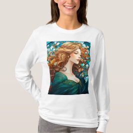 Camiseta Helena - Mulher Loura Escura no Estilo Art Nouveau