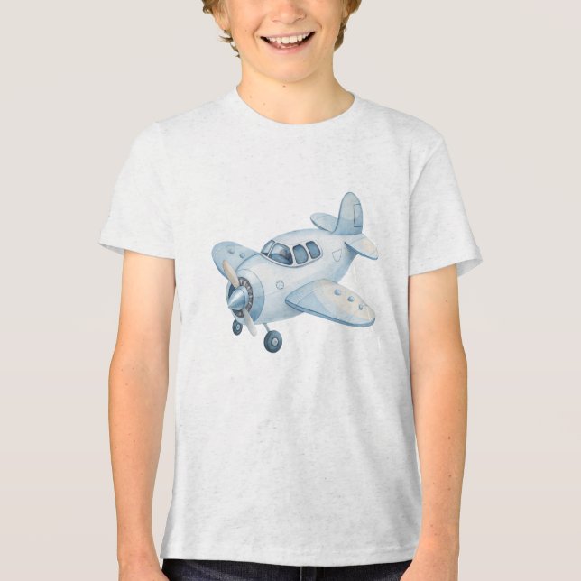 Camiseta Hélice de Avião Moderno a Aguarela Azul (Frente)